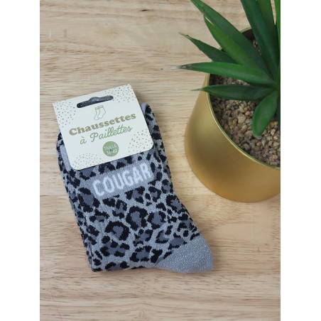 Chaussettes à paillettes "cougar" grises