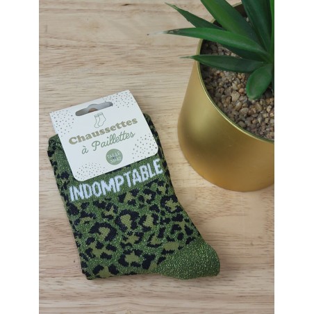 Chaussettes à paillettes "indomptable" kaki