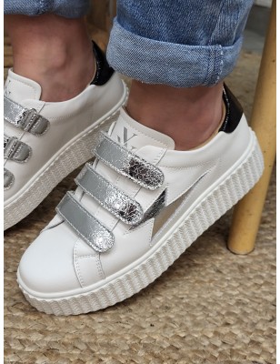 Baskets femme éclair cuir Vanessa Wu Jane argent