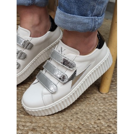 Baskets femme éclair cuir Vanessa Wu Jane argent