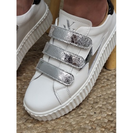 Baskets femme éclair cuir Vanessa Wu Jane argent