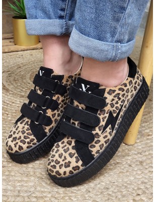 Baskets femme éclair Vanessa Wu Alia leopard