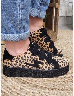 Baskets femme éclair Vanessa Wu Alia leopard