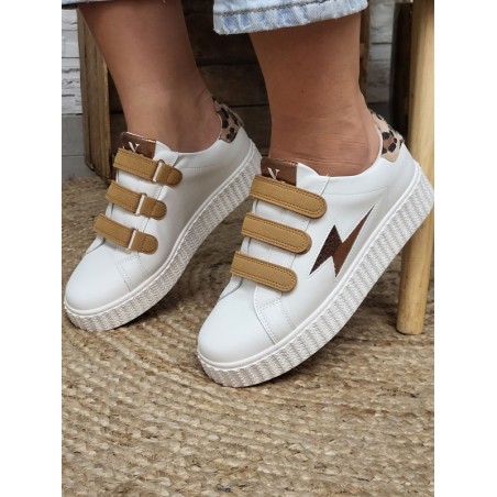 Baskets femme éclair Vanessa Wu delia blanc/camel