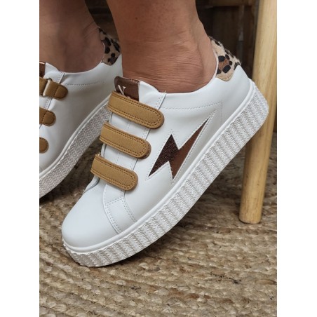 Baskets femme éclair Vanessa Wu delia blanc/camel