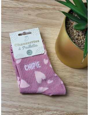 Chaussettes à paillettes "chipie" roses