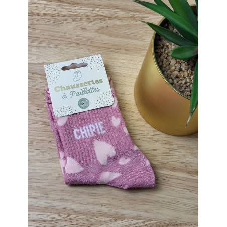 Chaussettes à paillettes "chipie" roses