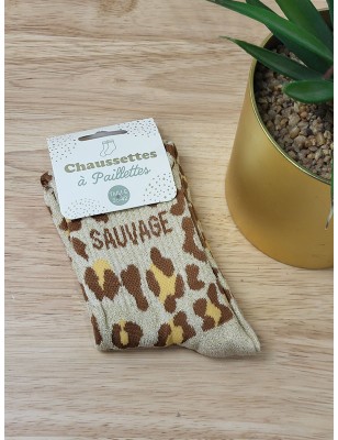 Chaussettes à paillettes "sauvage" dorées leopard