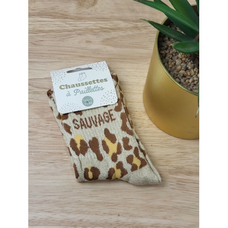Chaussettes à paillettes "sauvage" dorées leopard