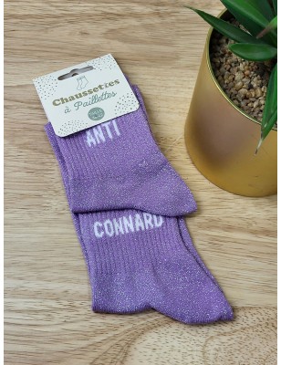 Chaussettes à paillettes duo "anti connard" violettes