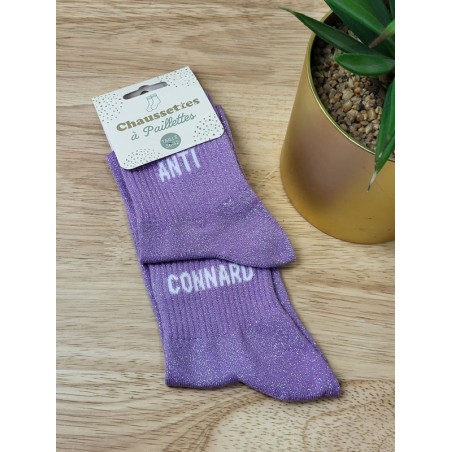 Chaussettes à paillettes duo "anti connard" violettes