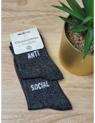 Chaussettes à paillettes duo "anti social" noires