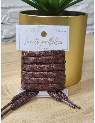 Lacets à paillettes marron
