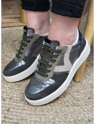 Baskets femme Victoria Madrid cuir kaki