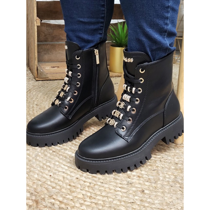 Bottines femme rangers Guess Fiona noires Bottines femme rangers Guess Fiona noires