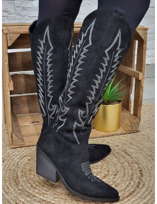 Bottes santiags femme daim Elie noires