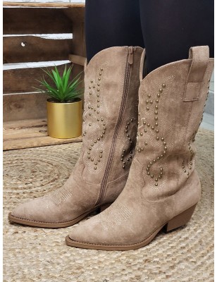 Bottes santiags femme daim Bedina taupe