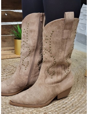 Bottes santiags femme daim Bedina taupe