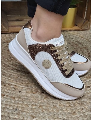 Baskets femme sneakers LPB Miria beiges