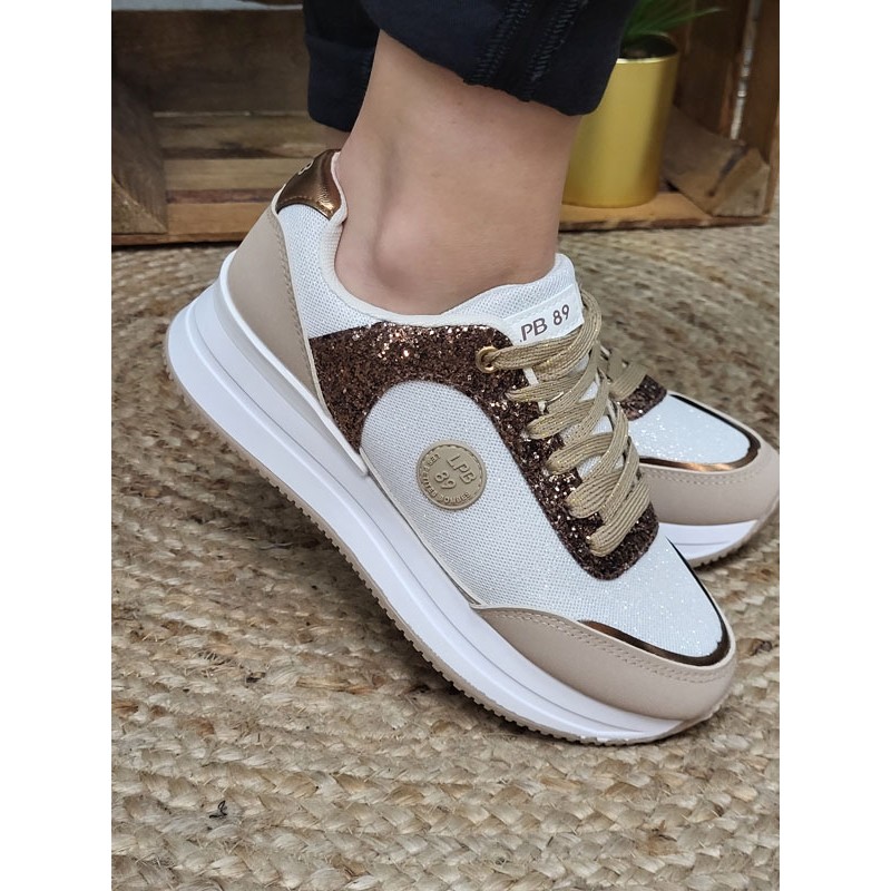 Baskets femme sneakers LPB Miria beiges