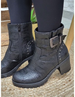 Bottines femme Nellie noires croco