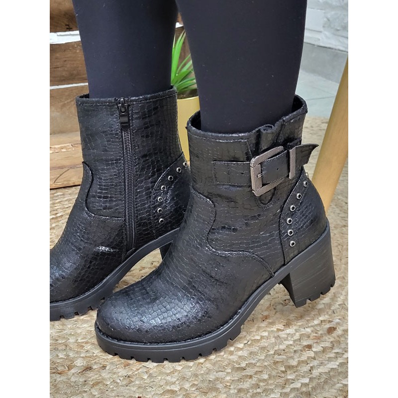 Bottines femme Nellie noires croco