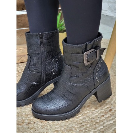 Bottines femme Nellie noires croco