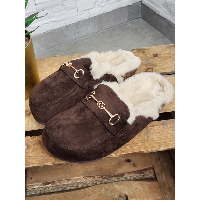 Sabots femme daim fourrés Narnia marron
