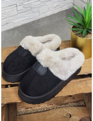 Chaussons femme daim fourrés Mindra noirs