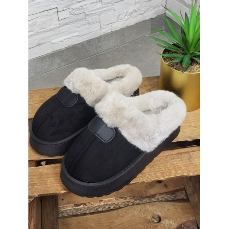 Chaussons femme daim fourrés Mindra noirs
