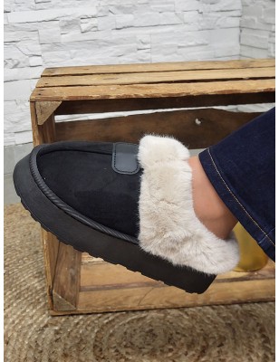 Chaussons femme daim fourrés Mindra noirs