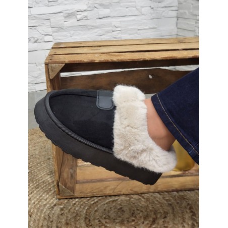 Chaussons femme daim fourrés Mindra noirs