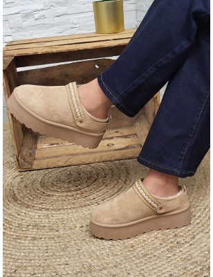 Boots chaussons femme daim fourrées Audrey beiges