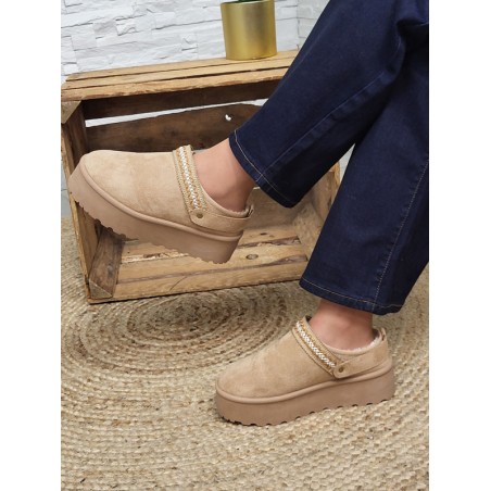 Boots chaussons femme daim fourrées Audrey beiges