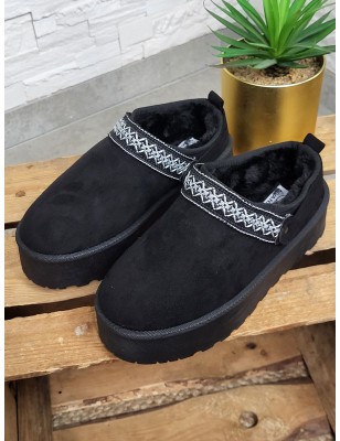Boots chaussons femme daim fourrées Audrey noires