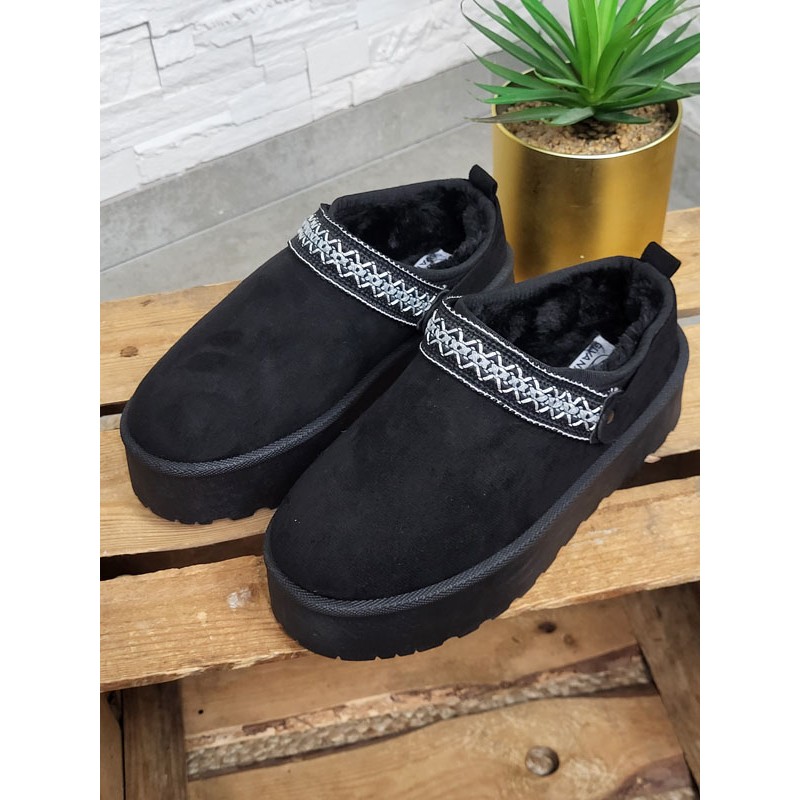 Boots chaussons femme daim fourrées Audrey noires