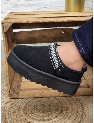 Boots chaussons femme daim fourrées Audrey noires