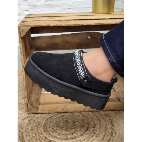 Boots chaussons femme daim fourrées Audrey noires