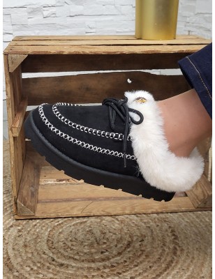 Chaussons femme daim fourrés Indiana noirs