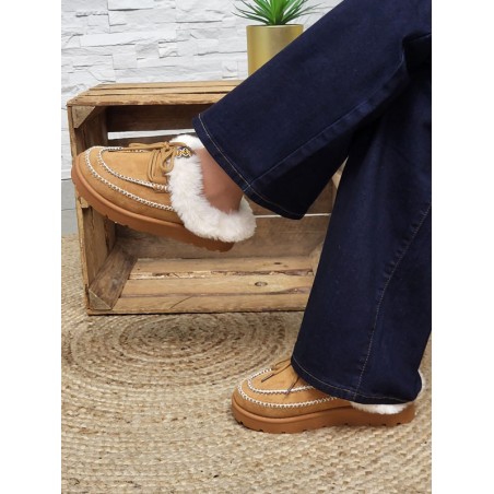 Chaussons femme daim fourrés Indiana camel