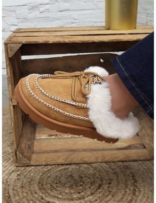 Chaussons femme daim fourrés Indiana camel