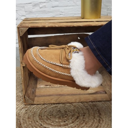 Chaussons femme daim fourrés Indiana camel