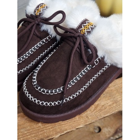 Chaussons femme daim fourrés Indiana marron