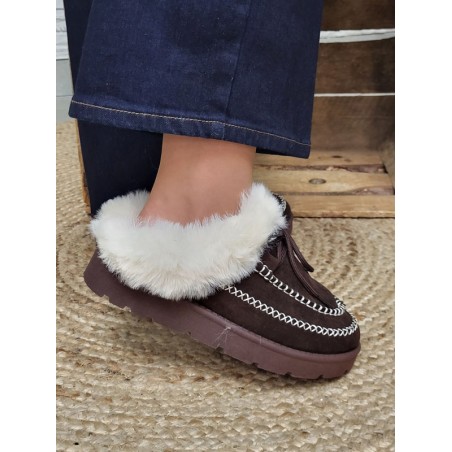 Chaussons femme daim fourrés Indiana marron