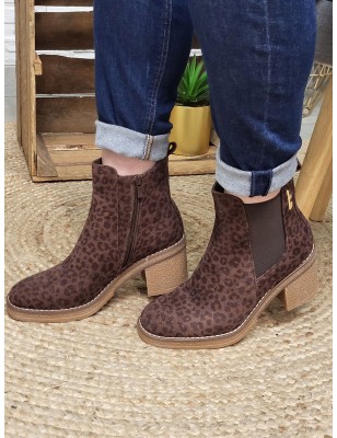 Bottines à talon femme LPB Maena leopard marron