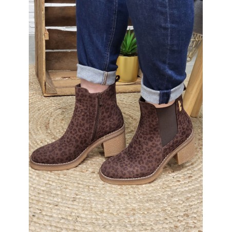 Bottines à talon femme LPB Maena leopard marron