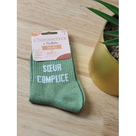 Chaussettes à paillettes "sœur complice" vertes