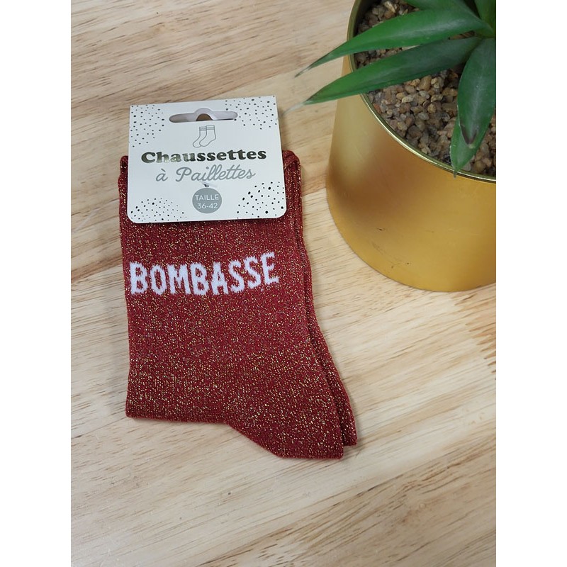 Chaussettes à paillettes "bombasse" bordeaux