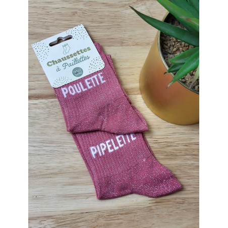 Chaussettes à paillettes duo "poulette pipelette" fushia