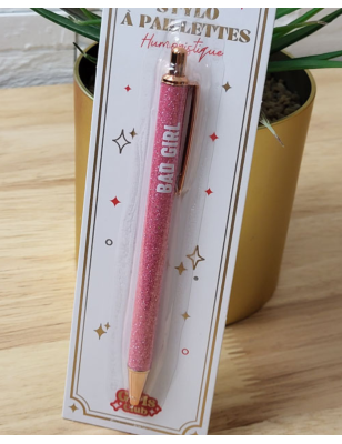 Stylo à paillettes "bad girl" rose